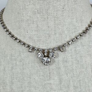 Vtg Clear Rhinestone Evening Wear Choker Collar Necklace Elegant Glam Sparkle